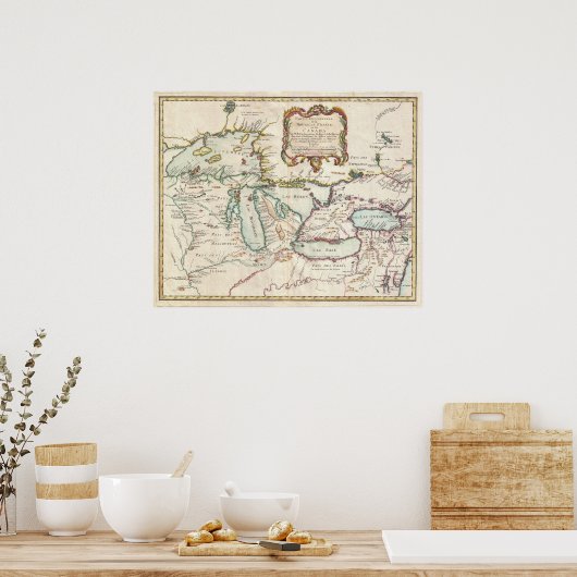  kaart van de Grote Meren (1755) Poster (Keuken)