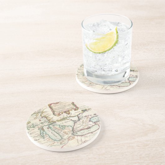 kaart van de Grote Meren (1755) Zandsteen Onderzetter (Zijkant)