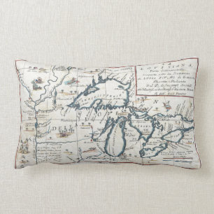  kaart van de Grote Meren, 17e eeuw Kussen