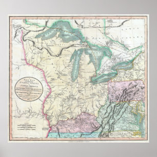  kaart van de Grote Meren en het Midwesten (1801) Poster