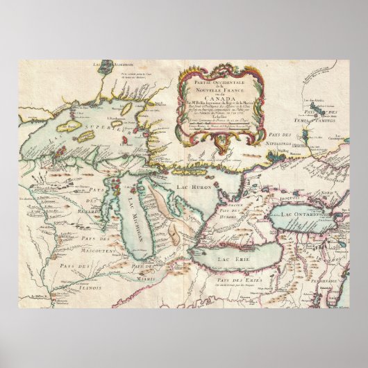 kaart van de Grote Meren in Frankrijk Poster (Voorkant)