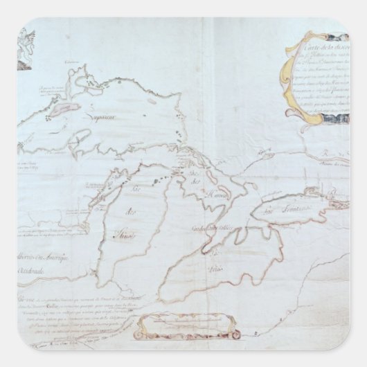 Kaart van de Grote Meren Vierkante Sticker (Voorkant)