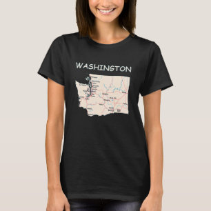 Kaart van de grote steden in de staat Washington,  T-shirt