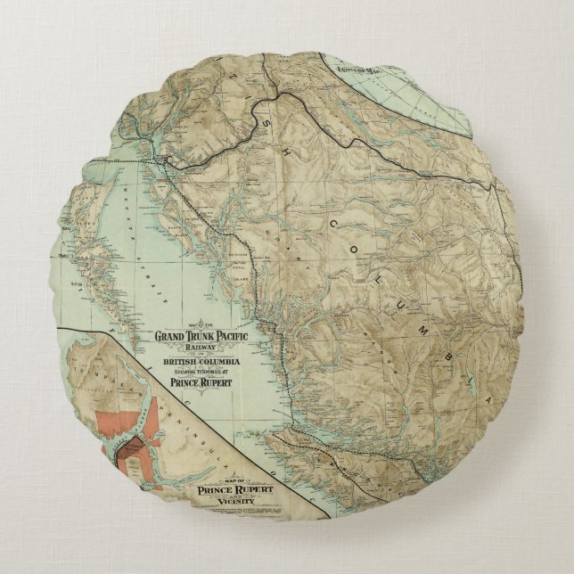 Kaart van de Grote Trunk Pacific Railway Rond Kussen (Voorkant)