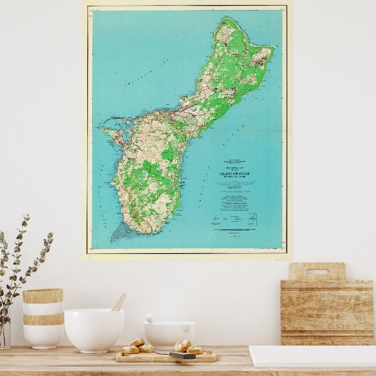  kaart van de Guam (1965) Poster (Keuken)