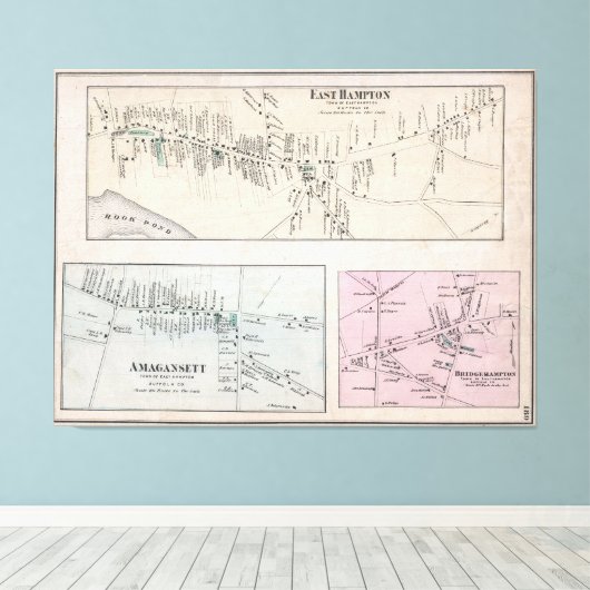  kaart van de Hamptons (1873) Canvas Afdruk (Insitu (Houten vloer))