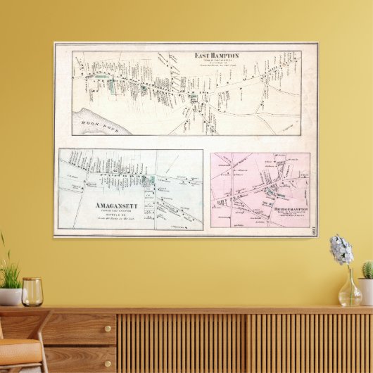  kaart van de Hamptons (1873) Canvas Afdruk (Insitu (Woonkamer))