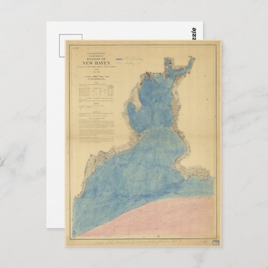  kaart van de haven van New Haven Connecticut (Voorkant / Achterkant)