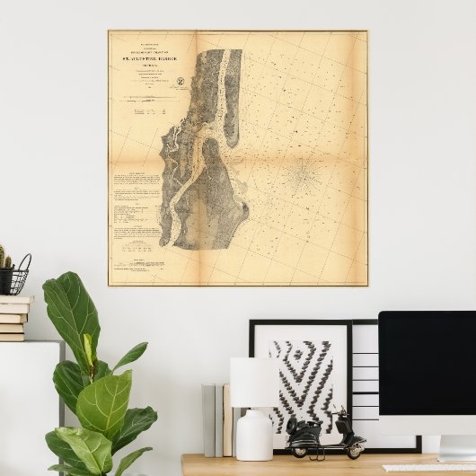  kaart van de haven van Sint Augustinus (1862) Poster (Thuiskantoor)
