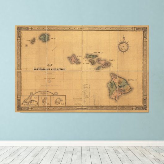 Kaart van de Hawaï (1876) Canvas Afdruk (Insitu (Houten vloer))