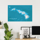 Kaart van de Hawaiiaanse eilanden Poster (Thuiskantoor)
