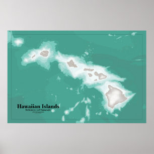 Kaart van de Hawaiiaanse eilanden Poster