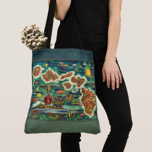 Kaart van de Hawaiiaanse eilanden Tote Bag