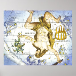  kaart van de hemel Constellatie van Hercules Poster