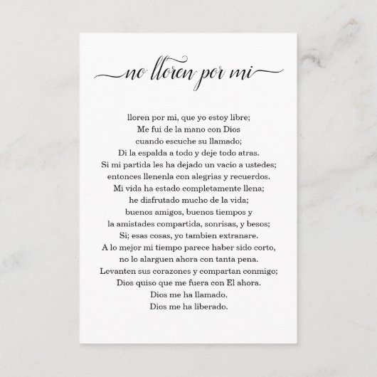 Kaart van de herdenkingsdienst van de Kaart van he (Achterkant)