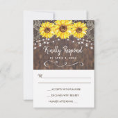 Kaart van de Hout Lace Sunflower Rustic RSVP Respo (Voorkant)