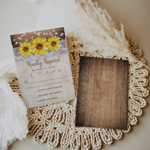 Kaart van de Hout Lace Sunflower Rustic RSVP Respo