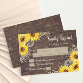 Kaart van de Hout Lace Sunflower Rustic RSVP Respo