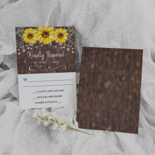 Kaart van de Hout Lace Sunflower Rustic RSVP Respo
