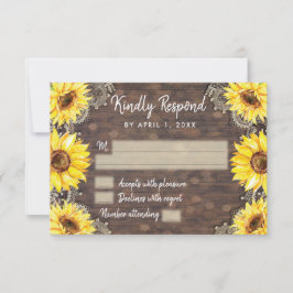 Kaart van de Hout Lace Sunflower Rustic RSVP Respo