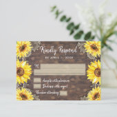 Kaart van de Hout Lace Sunflower Rustic RSVP Respo (Staand voorkant)