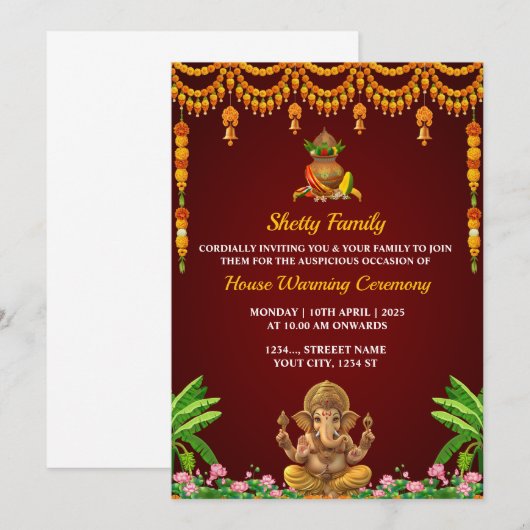 Kaart van de Indian Housewarming Invitation, Grah (Voorkant / Achterkant)