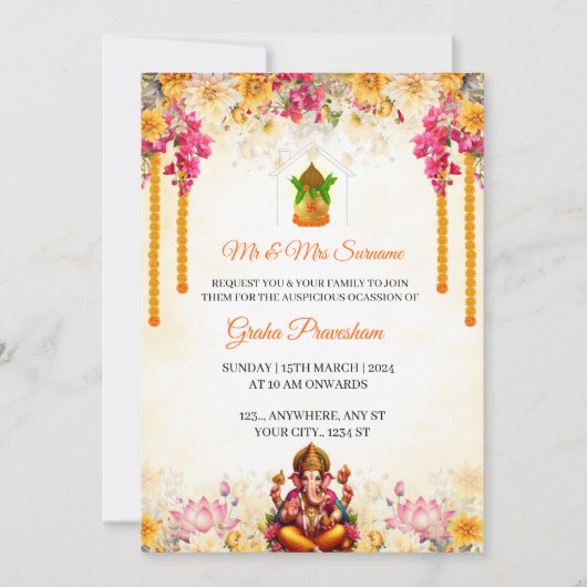 Kaart van de Indian Housewarming Invitation, Gruha (Voorkant)