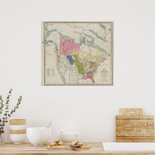 Kaart van de Indische stammen van Noord-Amerika Poster (Keuken)