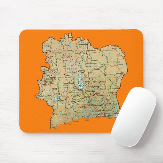 Kaart van de Ivoorkust Mousepad Muismat (Met muis)
