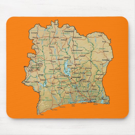 Kaart van de Ivoorkust Mousepad Muismat (Voorkant)