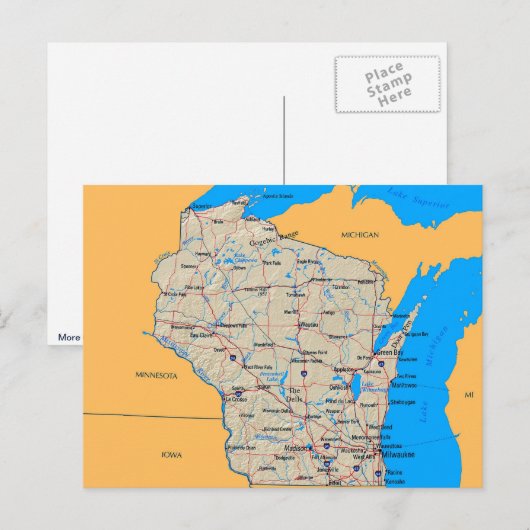 Kaart van de Kaarten van Wisconsin Post (Voorkant / Achterkant)