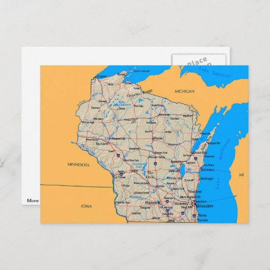 Kaart van de Kaarten van Wisconsin Post (Voorkant / Achterkant)