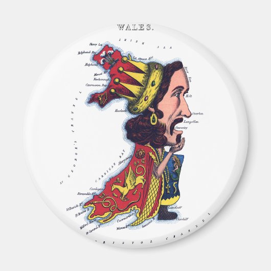 Kaart van de karikatuur van Wales Magneet (Voorkant)