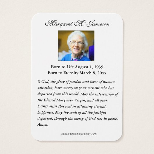 Kaart van de katholieke begrafenis Memorial Heilig (Achterkant)