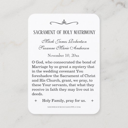 Kaart van de katholieke bruiloft voor de Heilige F Visitekaartje (Achterkant)