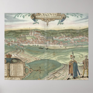 Kaart van de Krakau, van "Civitates Orbis Terrarum Poster