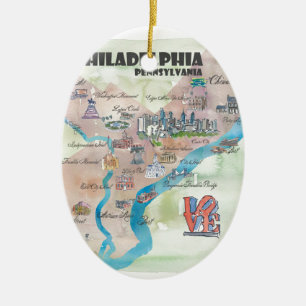 Kaart van de Kunst van Philadelphia Pennsylvania Keramisch Ornament