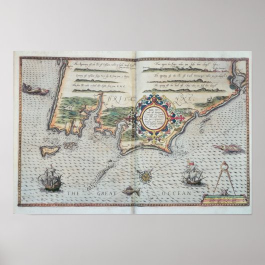 Kaart van de kust van Bretagne, 1588 Poster (Voorkant)