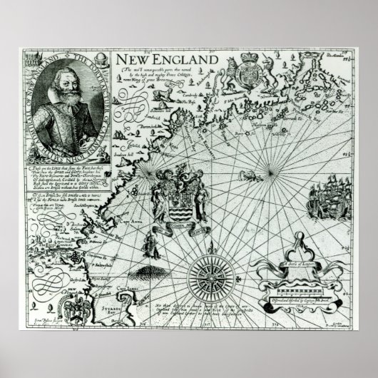 Kaart van de kust van New England Poster (Voorkant)