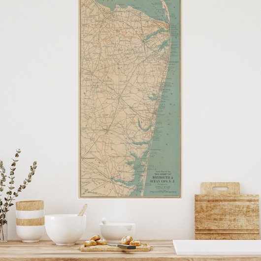 kaart van de kust van New Jersey (1890) Poster (Keuken)