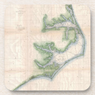 kaart van de kust van North Carolina (1875) Onderzetter