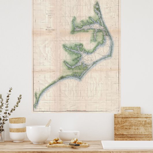  kaart van de kust van North Carolina (1875) Poster (Keuken)