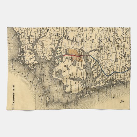 kaart van de kust van North Carolina (1887) Theedoek (Horizontaal)