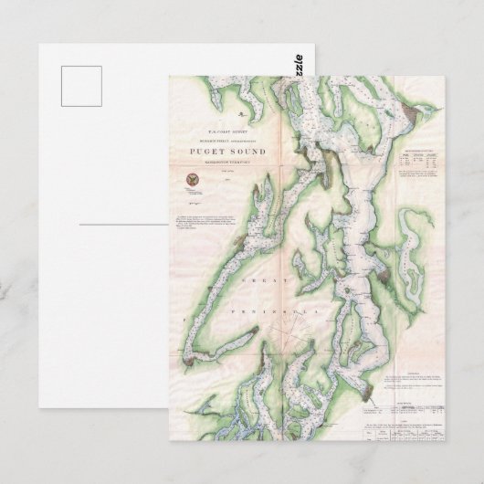 kaart van de kust van Puget Sound Washington (186 (Voorkant / Achterkant)