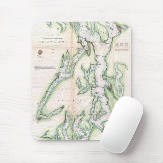  kaart van de kust van Puget Sound Washington (186 Muismat (Met muis)