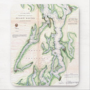 kaart van de kust van Puget Sound Washington (186 Muismat