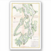  kaart van de kust van Puget Sound Washington (186 Sticker (Voorkant)