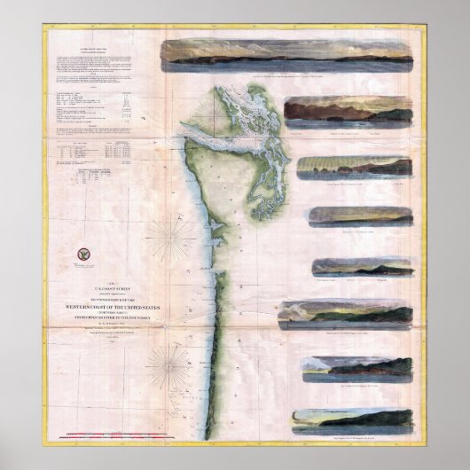  kaart van de kust van Washington en Oregon (1855) Poster (Voorkant)