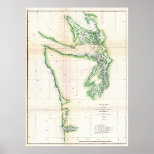 kaart van de kust van Washington en Oregon (1857) Poster