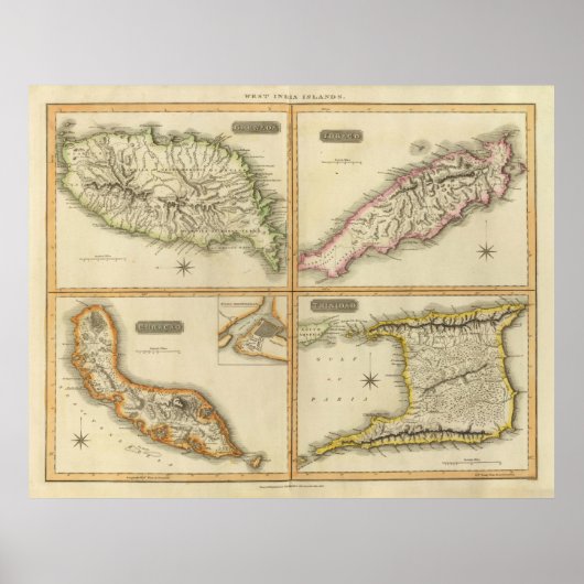  kaart van de LagerCaribische eilanden (1816) Poster (Voorkant)